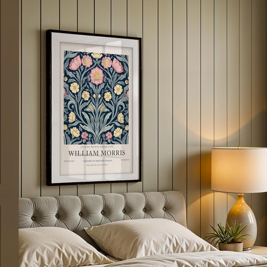 William Morris Pink and Rose Art Print, V&A Museum Exhibition Poster, Arts and Crafts Flower Wall Art, Giclee Paper Print, Framed Art Poster