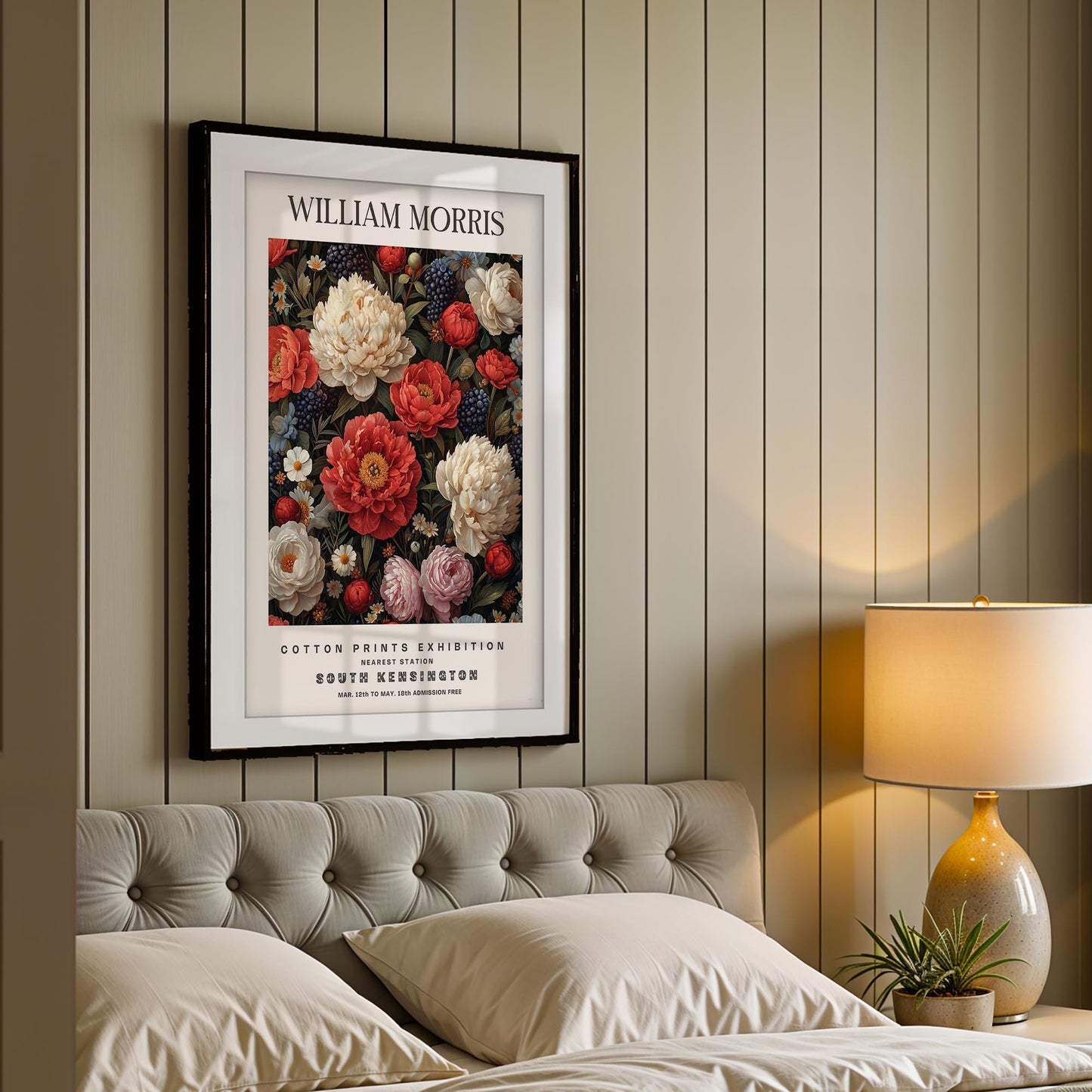 William Morris Chrysanthemum Print, V&A Museum Exhibition Poster, Dark Floral Wall Art, Giclee Paper Print, Arts and Crafts Framed Poster