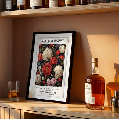 William Morris Chrysanthemum Print, V&A Museum Exhibition Poster, Dark Floral Wall Art, Giclee Paper Print, Arts and Crafts Framed Poster