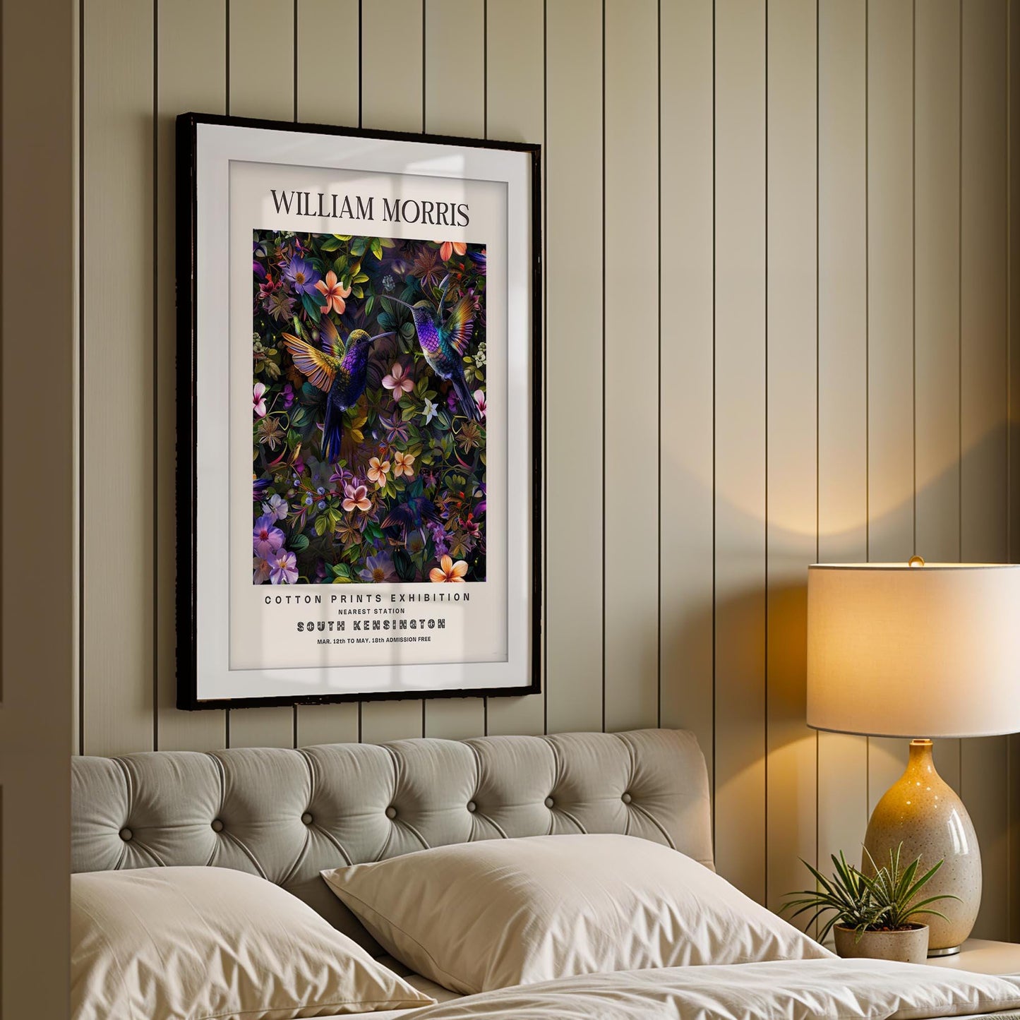 William Morris Hummingbird Art Print, V&A Museum Exhibition Poster, Art Nouveau Flower Wall Art, Giclee Paper Print, Framed Art Poster