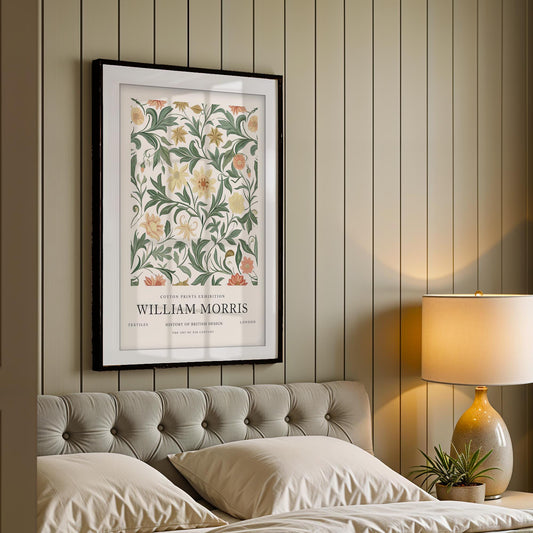 William Morris Dark Floral Art Print, V&A Museum Exhibition Poster, Moody Botanical Wall Art, Giclee Paper Print, Dark Academia Framed Art