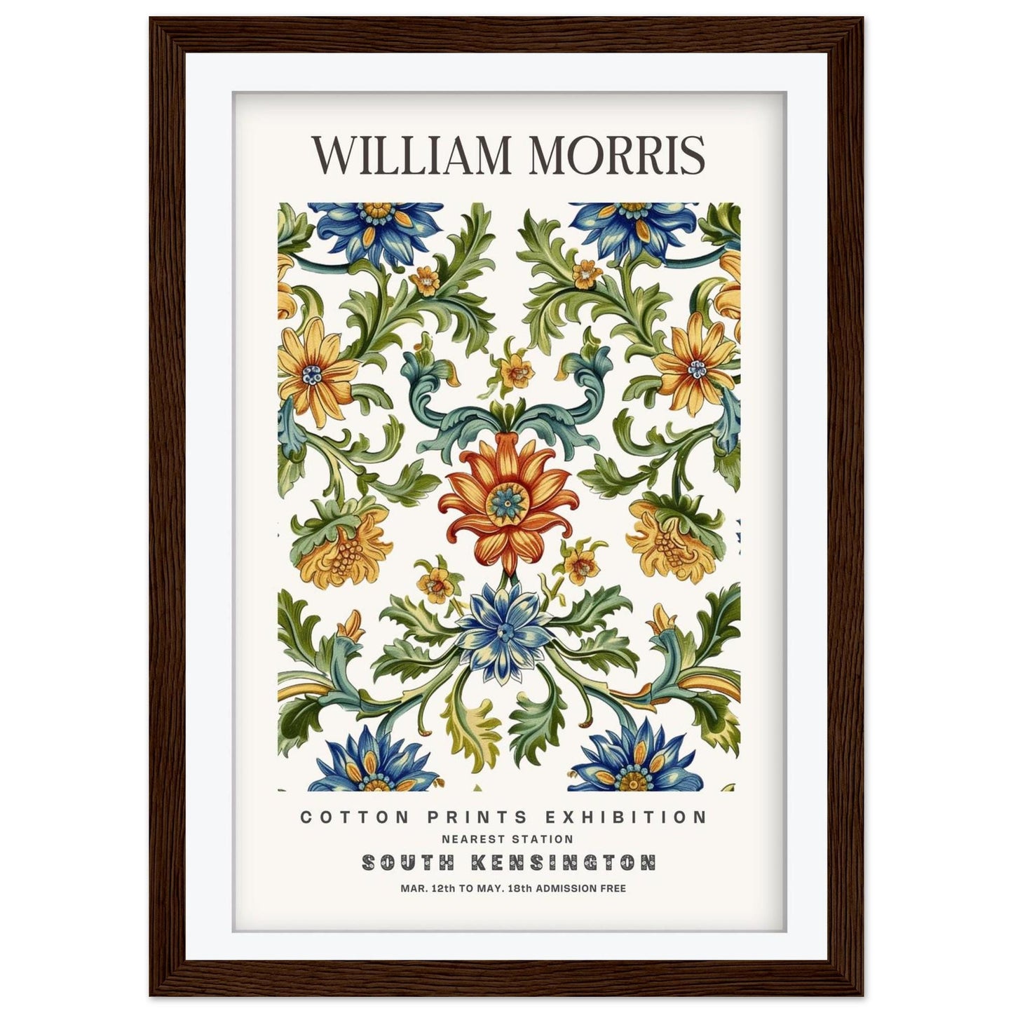 William Morris Exhibition Art Print, South Kensington Floral Poster, Bird Print, Giclee Paper Poster, Vintage Museum Wall Art, Framed