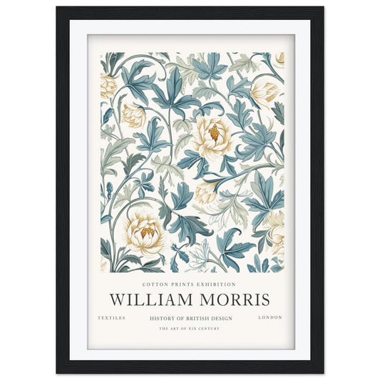 William Morris Exhibition Art Print, Slate Blue Floral Poster, Botanical Wall Decor, Giclee Paper Poster, Framed Vintage Art