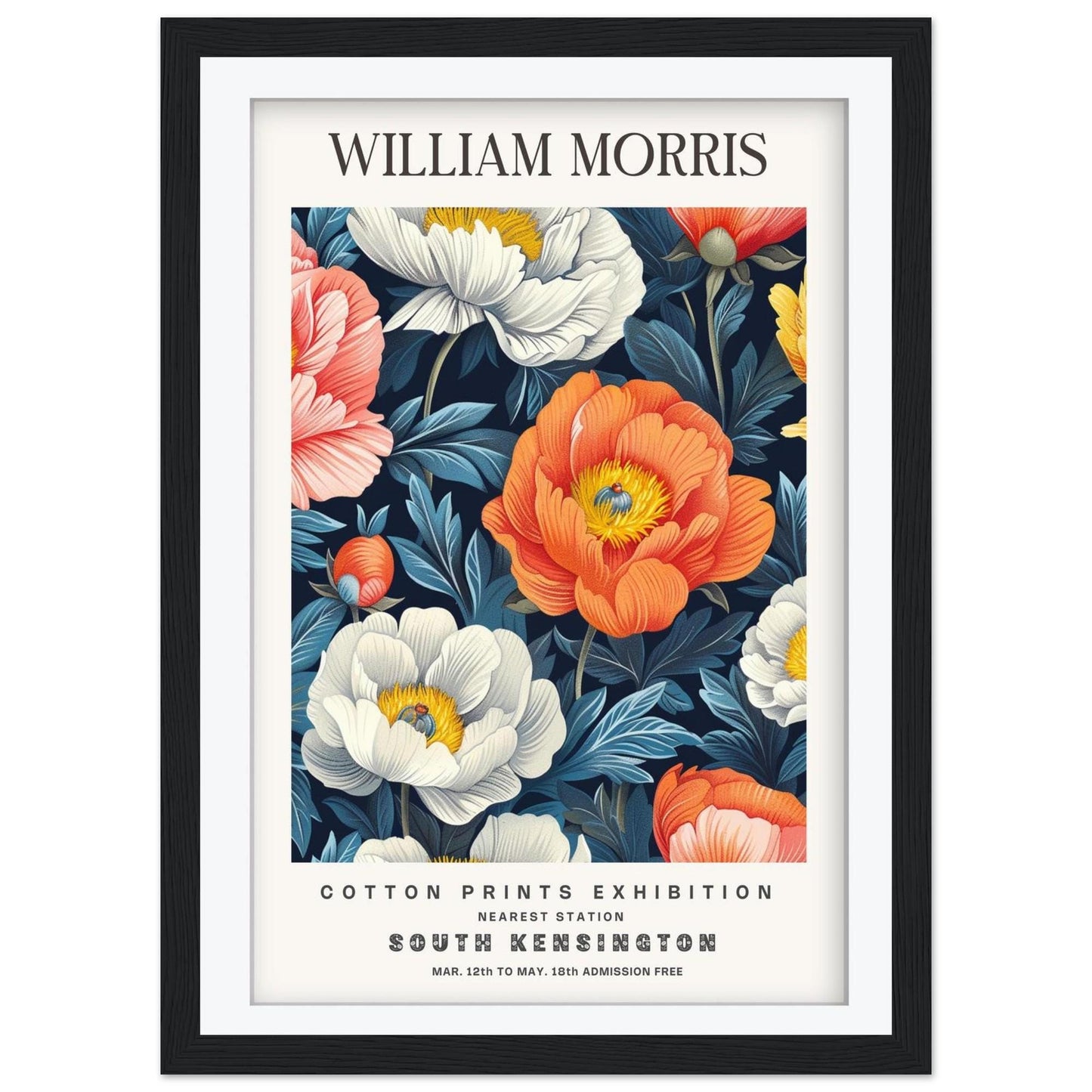 William Morris Peony Art Print, South Kensington Exhibition Poster, Dark Floral Wall Art, Giclee Paper Poster,  Moody Garden Print