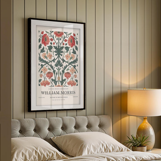 William Morris - Vintage Floral Exhibition Poster, Botanical Giclee Wall Art, Museum Quality Paper Poster, Antique London Decor, Framed Art