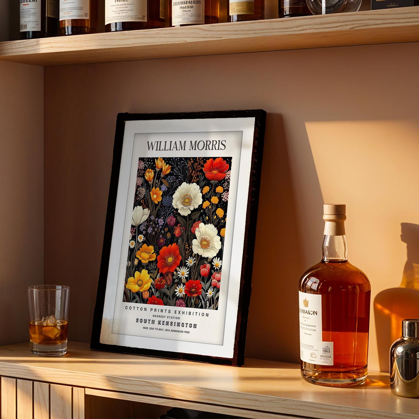 William Morris South Kensington Art Print, Vintage Wildflower Exhibition Poster, Dark Botanical Wall Art, Giclee Poster, London Museum Art