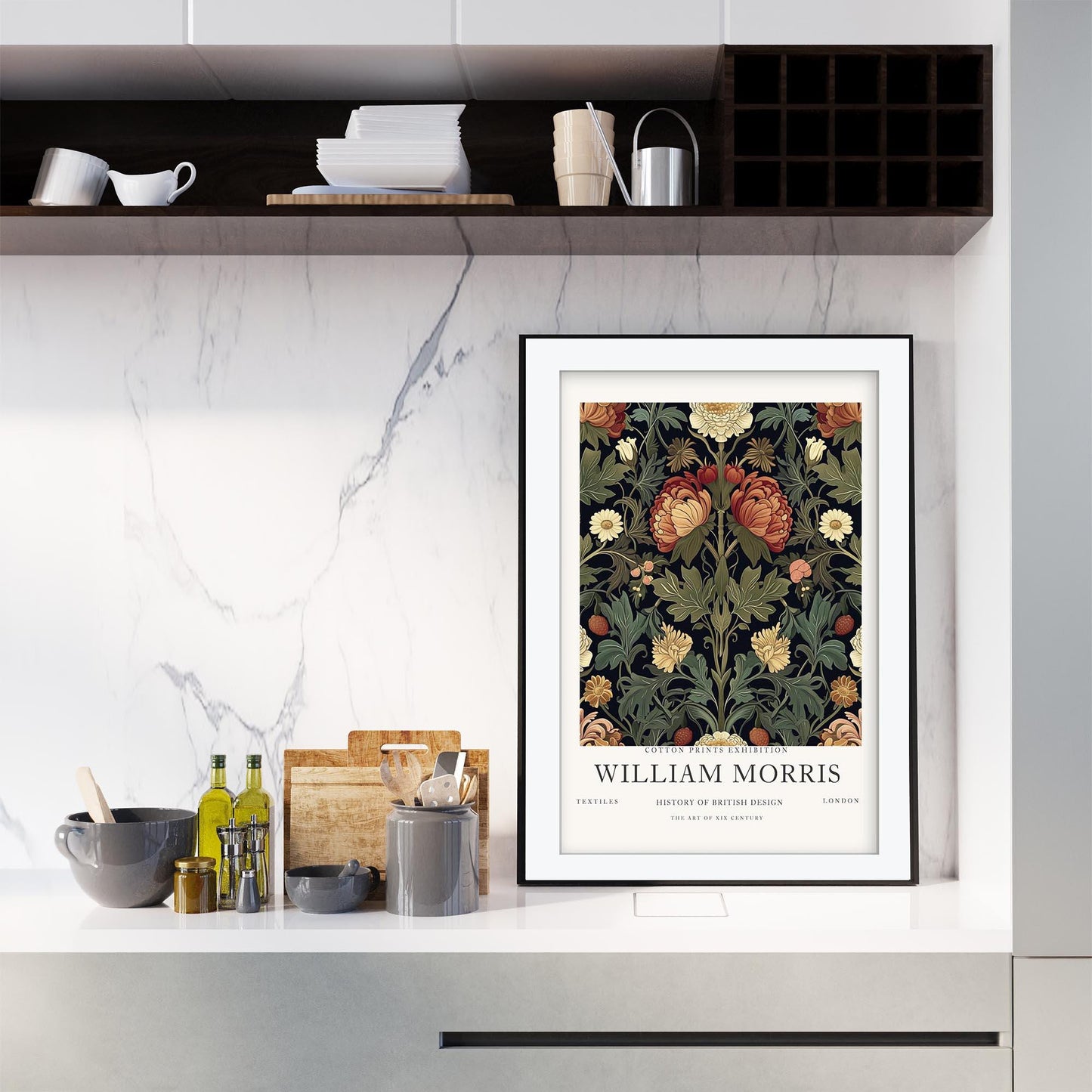 William Morris Dark Floral Art Print, History of British Design Poster, Moody Botanical Wall Art, Giclee Museum Poster, London Gallery Decor