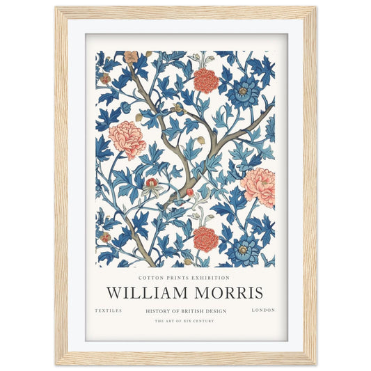 William Morris Framed Wall Art, Blue and Peach Vintage Floral Cotton Print Exhibition Poster, Arts & Crafts Botanical Decor, British Design