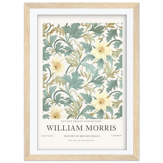 William Morris Framed Wall Art, Sage Green and Yellow Floral Cotton Print Exhibition Poster, Arts and Crafts Botanical Decor, British Design