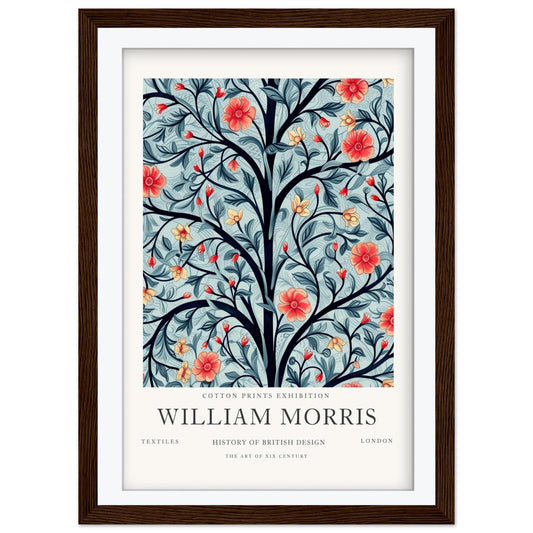William Morris Framed Wall Art, Navy Tree of Life Floral Cotton Print Exhibition Poster, Arts and Crafts Botanical Decor, British Design