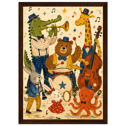 Animal Band Nursery Wall Art, Whimsical Illustration, Cute Kids Music Print, Playful Baby Room Poster, Jungle Animal Nursery Decor