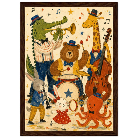 Animal Band Nursery Wall Art, Whimsical Illustration, Cute Kids Music Print, Playful Baby Room Poster, Jungle Animal Nursery Decor