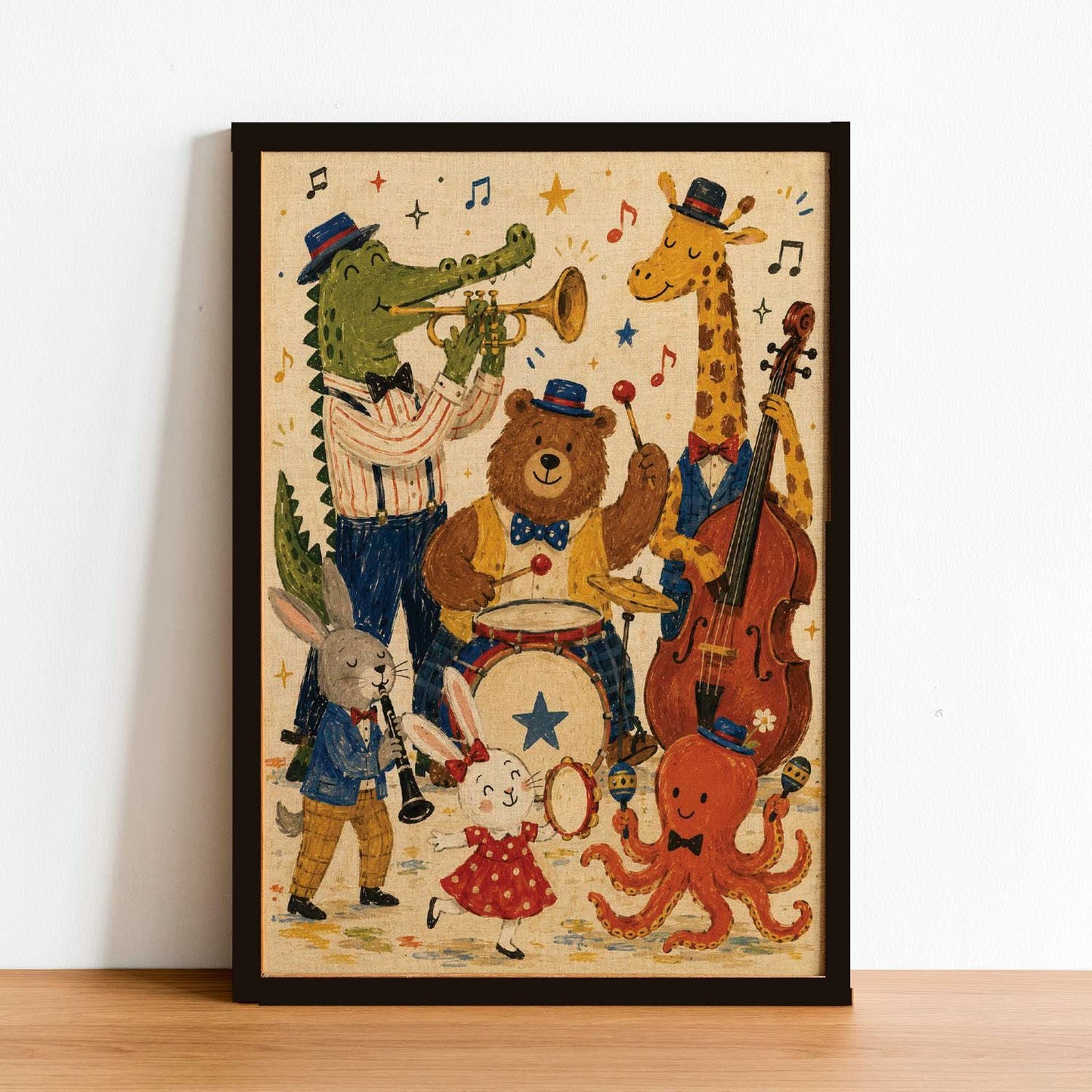Animal Band Nursery Wall Art, Whimsical Illustration, Cute Kids Music Print, Playful Baby Room Poster, Jungle Animal Nursery Decor