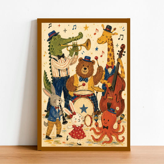 Animal Band Nursery Wall Art, Whimsical Illustration, Cute Kids Music Print, Playful Baby Room Poster, Jungle Animal Nursery Decor