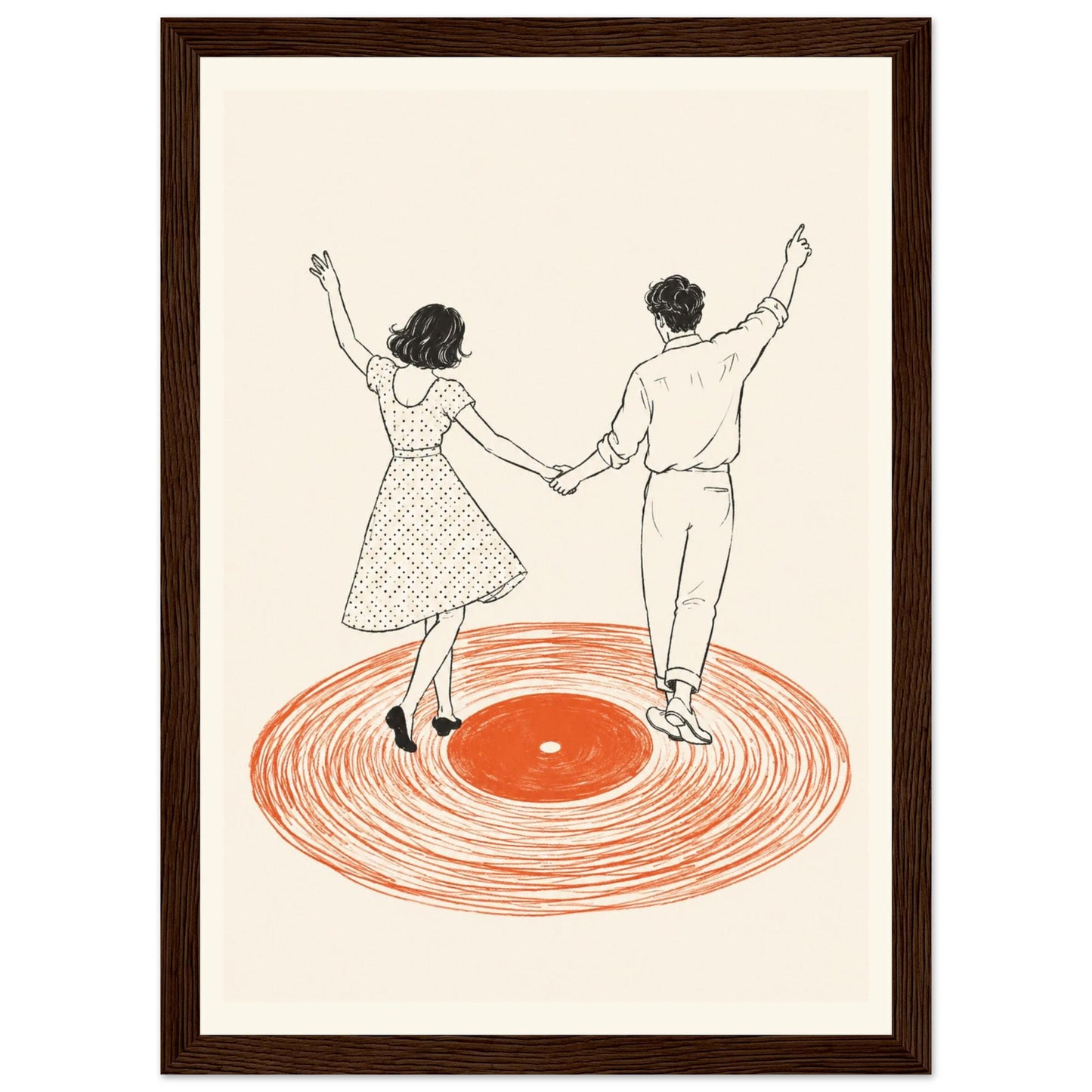 Dancing Couple Wall Art Print, Retro Record Player Poster, Modern Music Inspired Illustration for Home Bar or Living Room