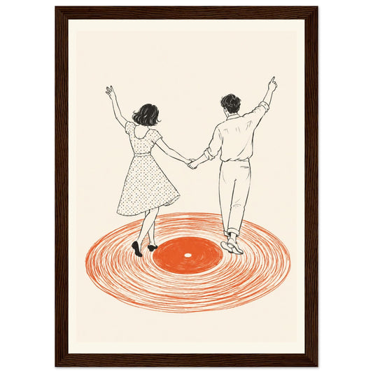 Dancing Couple Wall Art Print, Retro Record Player Poster, Modern Music Inspired Illustration for Home Bar or Living Room