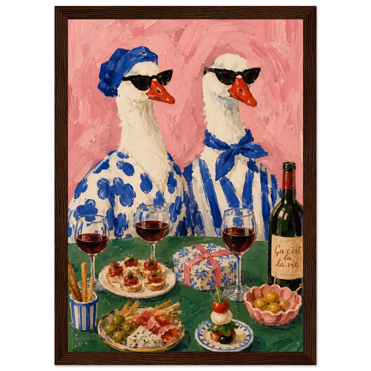Duck Wine Party Art Print, Quirky Animal Poster, Retro Wall Art with Ducks and Wine, Fun Dining Room or Kitchen Decor