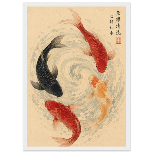 Japanese Koi Carp Art Print – Framed Zen Wall Decor – Vintage Asian Fish Illustration