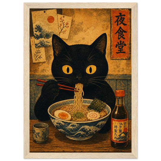 Noodle Cat Thief Anime Print, Japanese Poster, Wall Art Decor, Cat and Ramen Illustration, Cute Food Theme, Gift