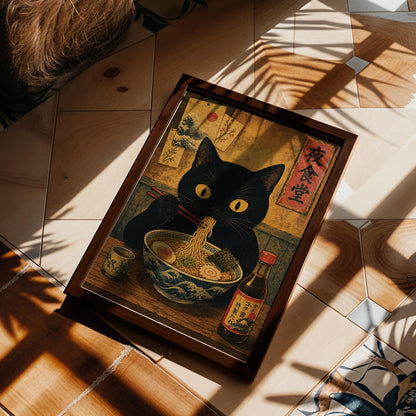 Noodle Cat Thief Anime Print, Japanese Poster, Wall Art Decor, Cat and Ramen Illustration, Cute Food Theme, Gift