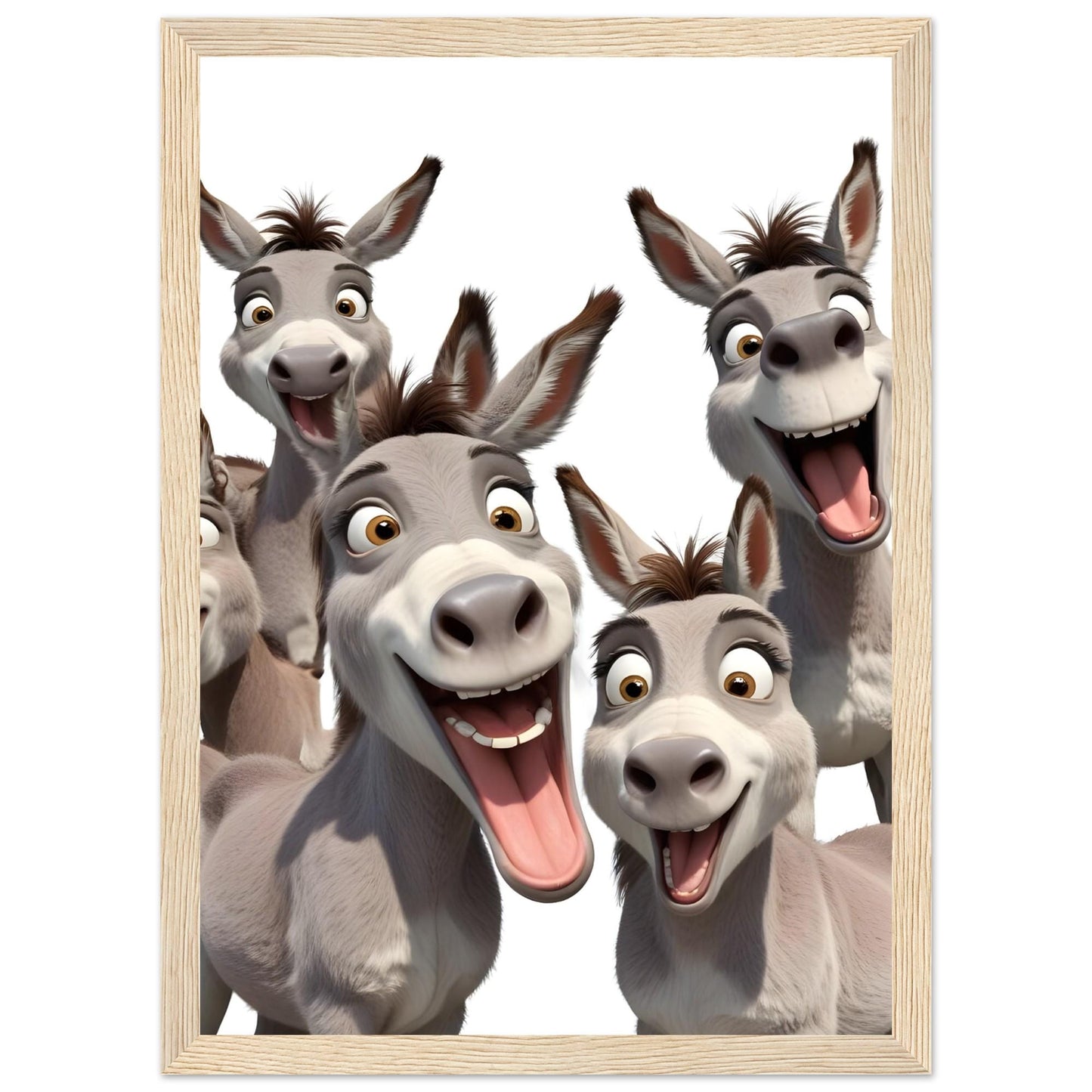 Excited Donkey Trio Art Print – Framed Funny Donkey Wall Decor – Cheeky Home Decor - Bathroom Wall Art