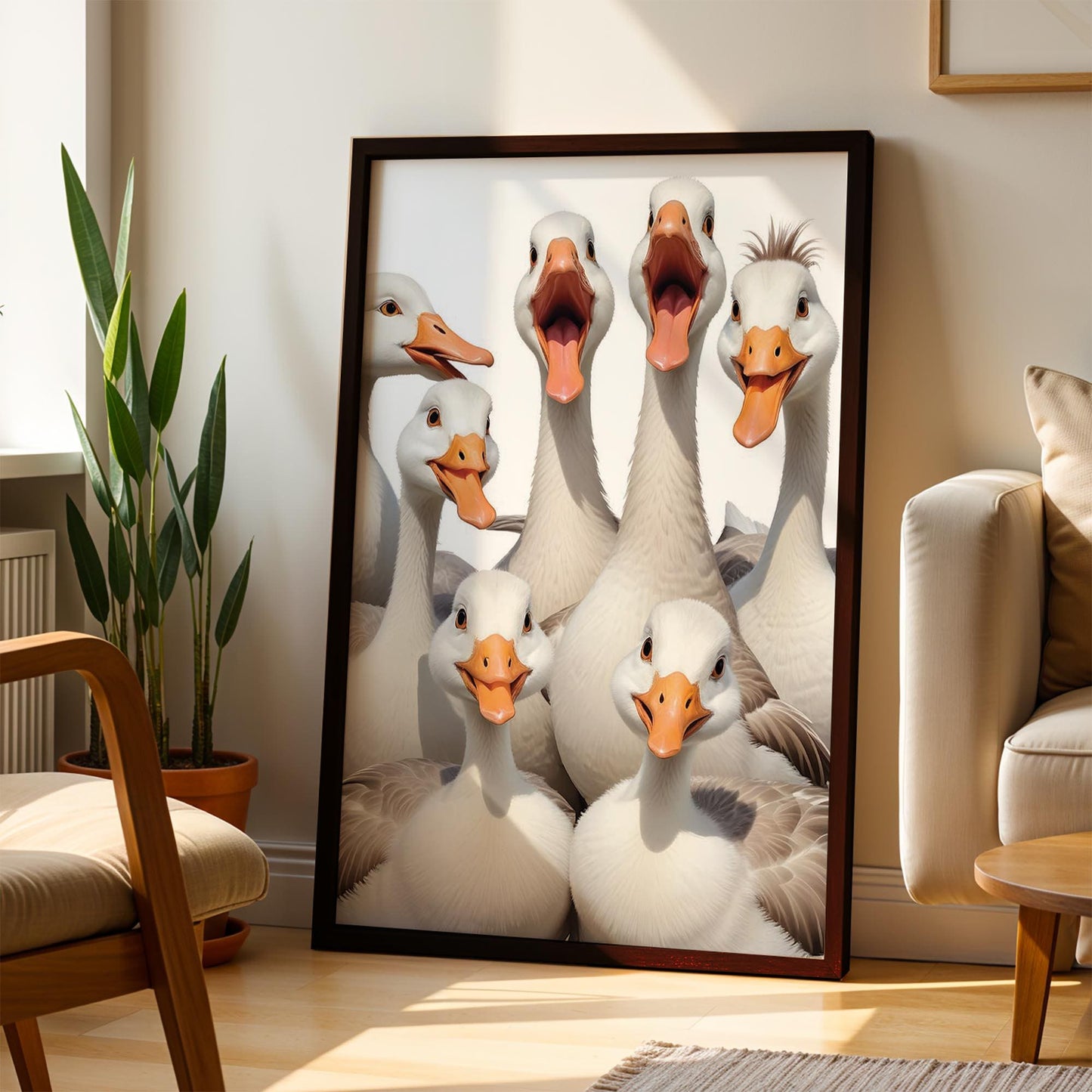 Excited Goose Art Print – Framed Funny Geese Wall Decor – Whimsical Modern Farmhouse Poster