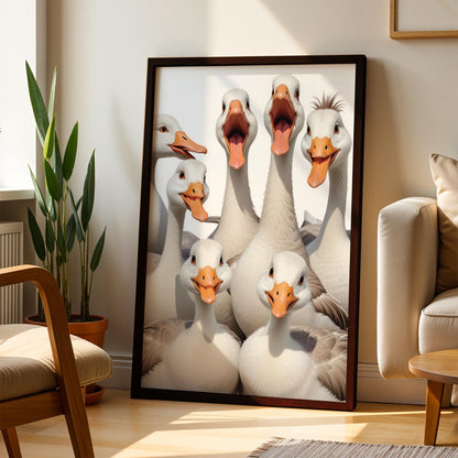 Excited Goose Art Print – Framed Funny Geese Wall Decor – Whimsical Modern Farmhouse Poster
