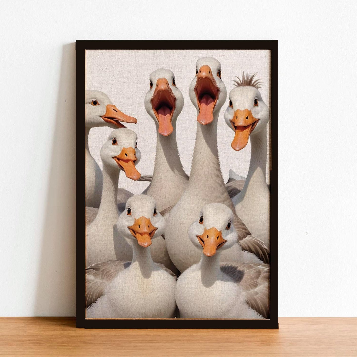Excited Goose Art Print – Framed Funny Geese Wall Decor – Whimsical Modern Farmhouse Poster