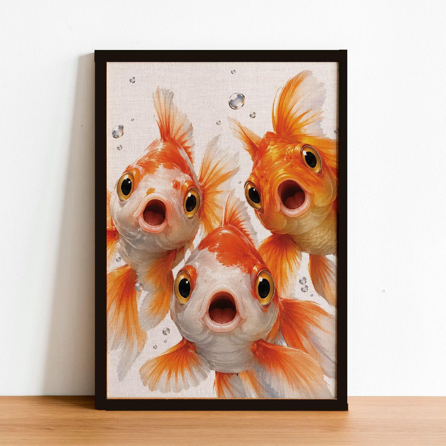 Funny Goldfish Wall Art – Framed Bubbly Fish Print – Whimsical Nursery & Bathroom Decor – Unique Pet Lover Gift