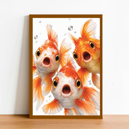 Funny Goldfish Wall Art – Framed Bubbly Fish Print – Whimsical Nursery & Bathroom Decor – Unique Pet Lover Gift