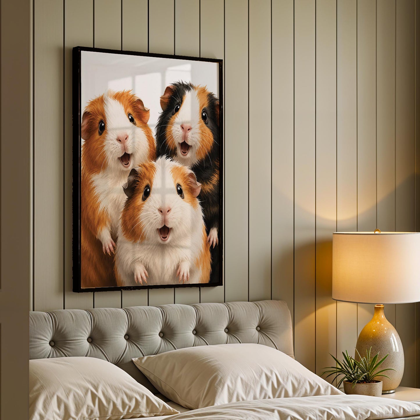 Funny Guinea Pig Wall Art – Framed Happy Pet Print – Whimsical Nursery & Kids Room Decor – Unique Small Animal Lover Gift