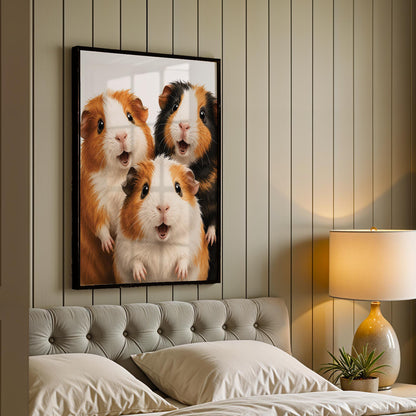 Funny Guinea Pig Wall Art – Framed Happy Pet Print – Whimsical Nursery & Kids Room Decor – Unique Small Animal Lover Gift