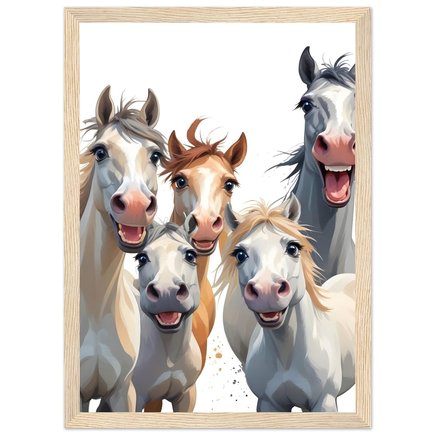 Funny Horse Wall Art – Framed Happy Herd Print – Whimsical Farmhouse Decor – Unique Equestrian Gift
