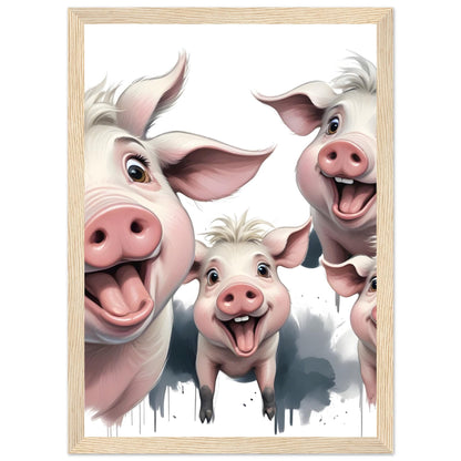 Funny Pig Wall Art – Framed Happy Farm Animal Print – Whimsical Nursery & Kitchen Decor – Unique Farmhouse Gift
