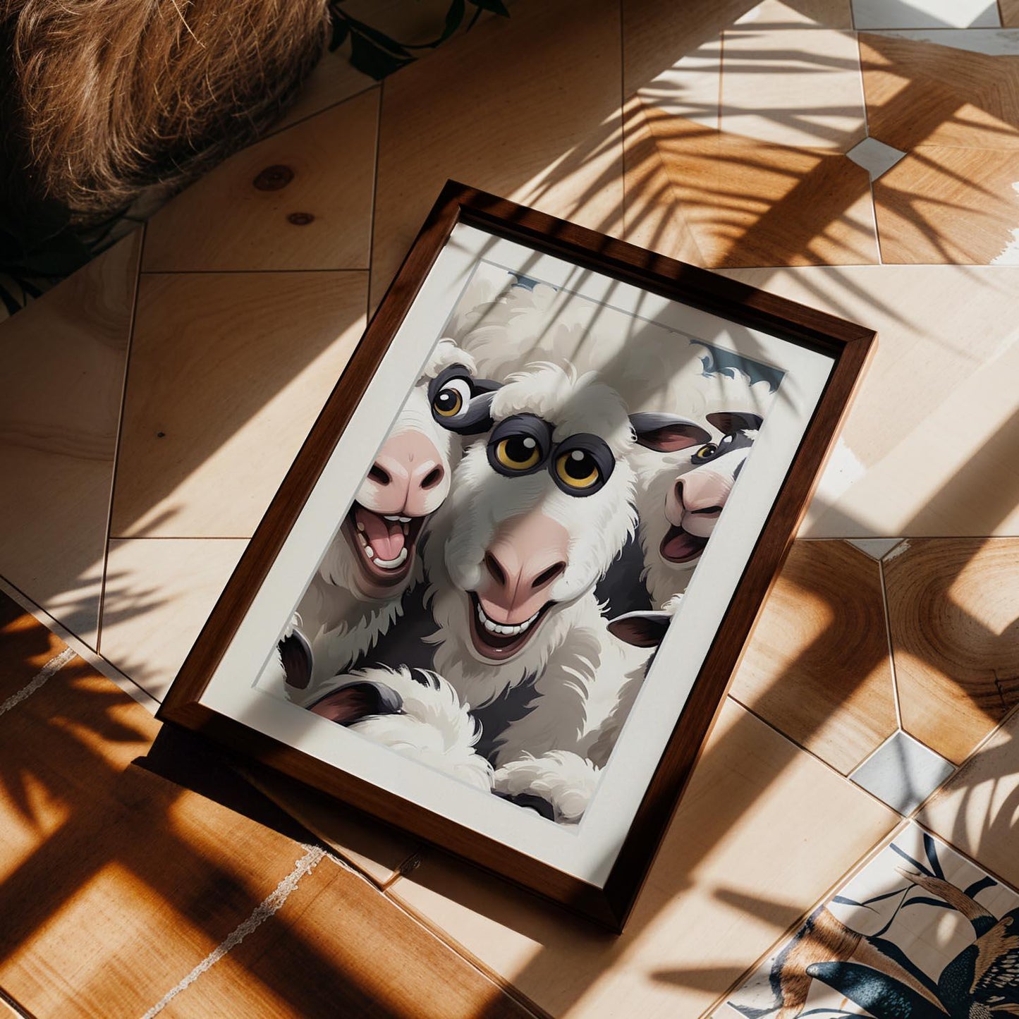 Whimsical Sheep Art Print – Quirky Farm Animal Poster – Eclectic Maximalist Room Decor – Framed Nursery & Kitchen Wall Art – Farmhouse Gift