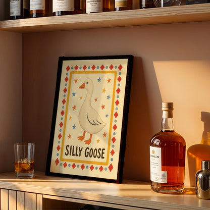 Silly Goose Wall Art – Framed Funny Quote Print – Playful Typography Poster – Trendy Eclectic Room Decor – Quirky Nursery & Kitchen Art