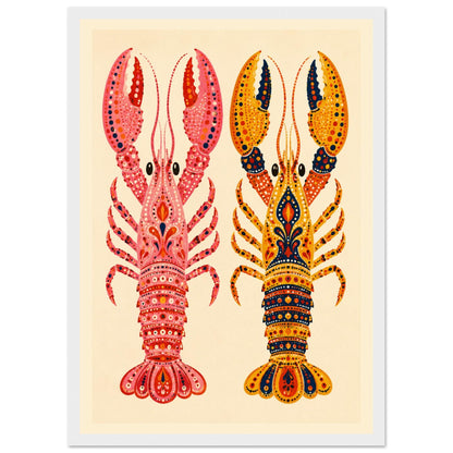 Colorful Dual Lobster Art Print – Framed Whimsical Animal Wall Decor – Vibrant Nursery & Home Poster