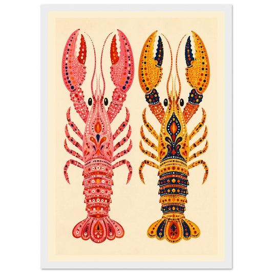 Colorful Dual Lobster Art Print – Framed Whimsical Animal Wall Decor – Vibrant Nursery & Home Poster