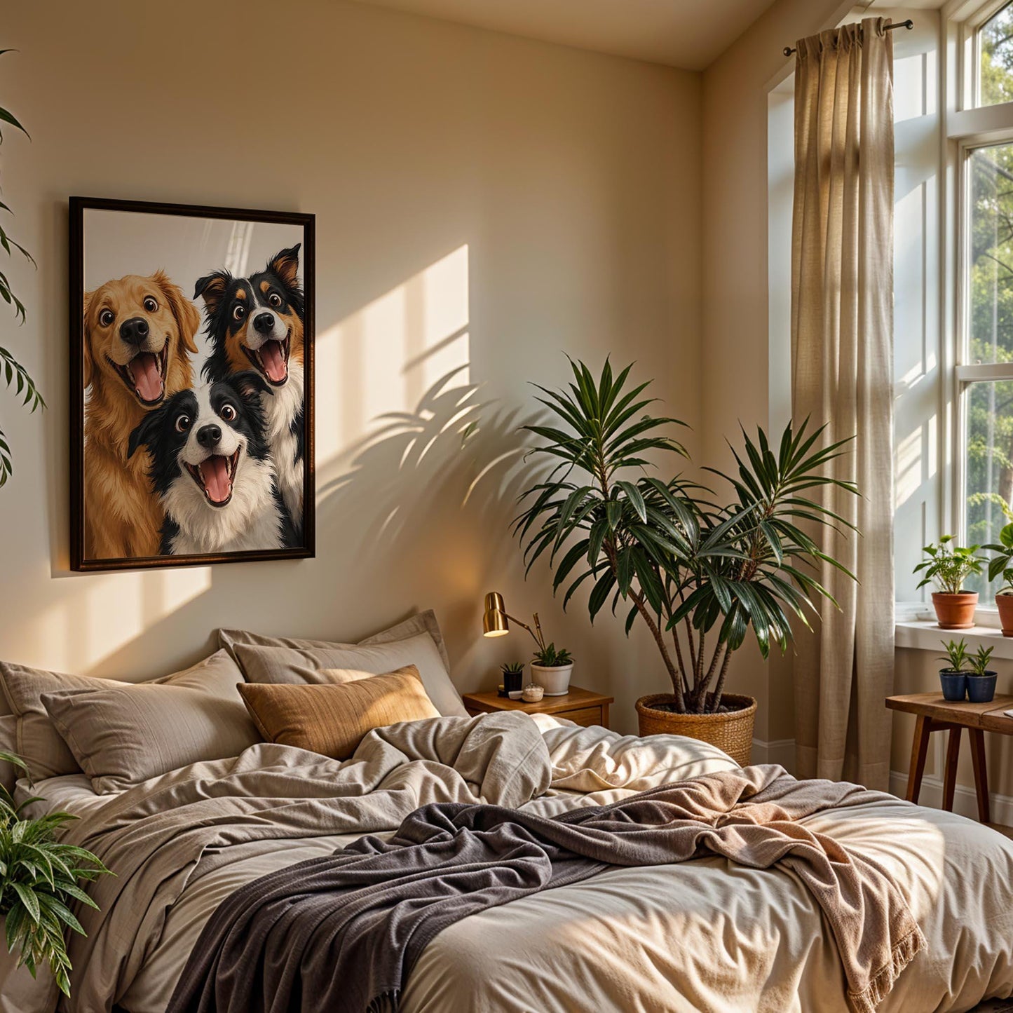 Excited Dog Trio Art Print – Framed Funny Dog Wall Decor – Whimsical Modern Pet Poster