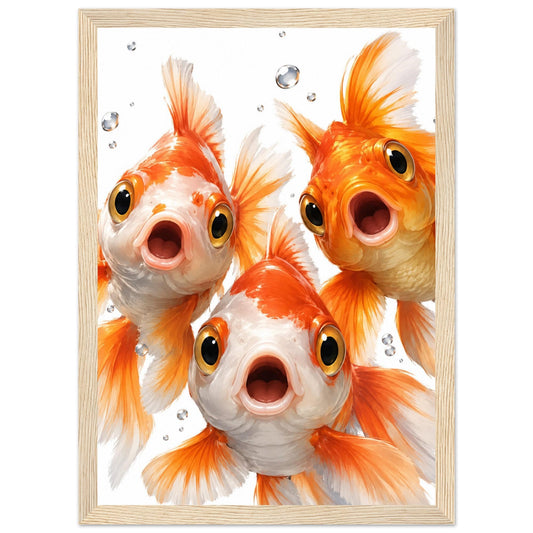 Funny Goldfish Wall Art – Framed Bubbly Fish Print – Whimsical Nursery & Bathroom Decor – Unique Pet Lover Gift