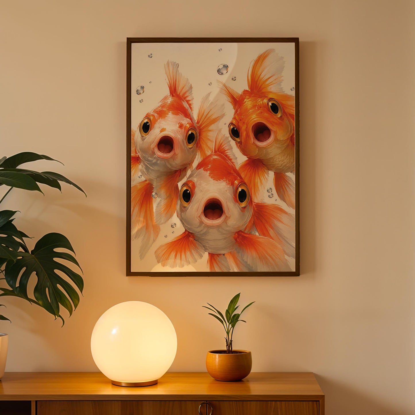 Funny Goldfish Wall Art – Framed Bubbly Fish Print – Whimsical Nursery & Bathroom Decor – Unique Pet Lover Gift