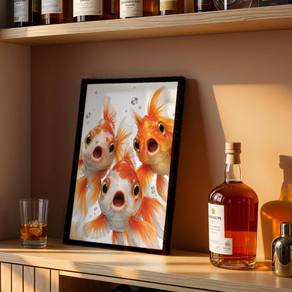 Funny Goldfish Wall Art – Framed Bubbly Fish Print – Whimsical Nursery & Bathroom Decor – Unique Pet Lover Gift