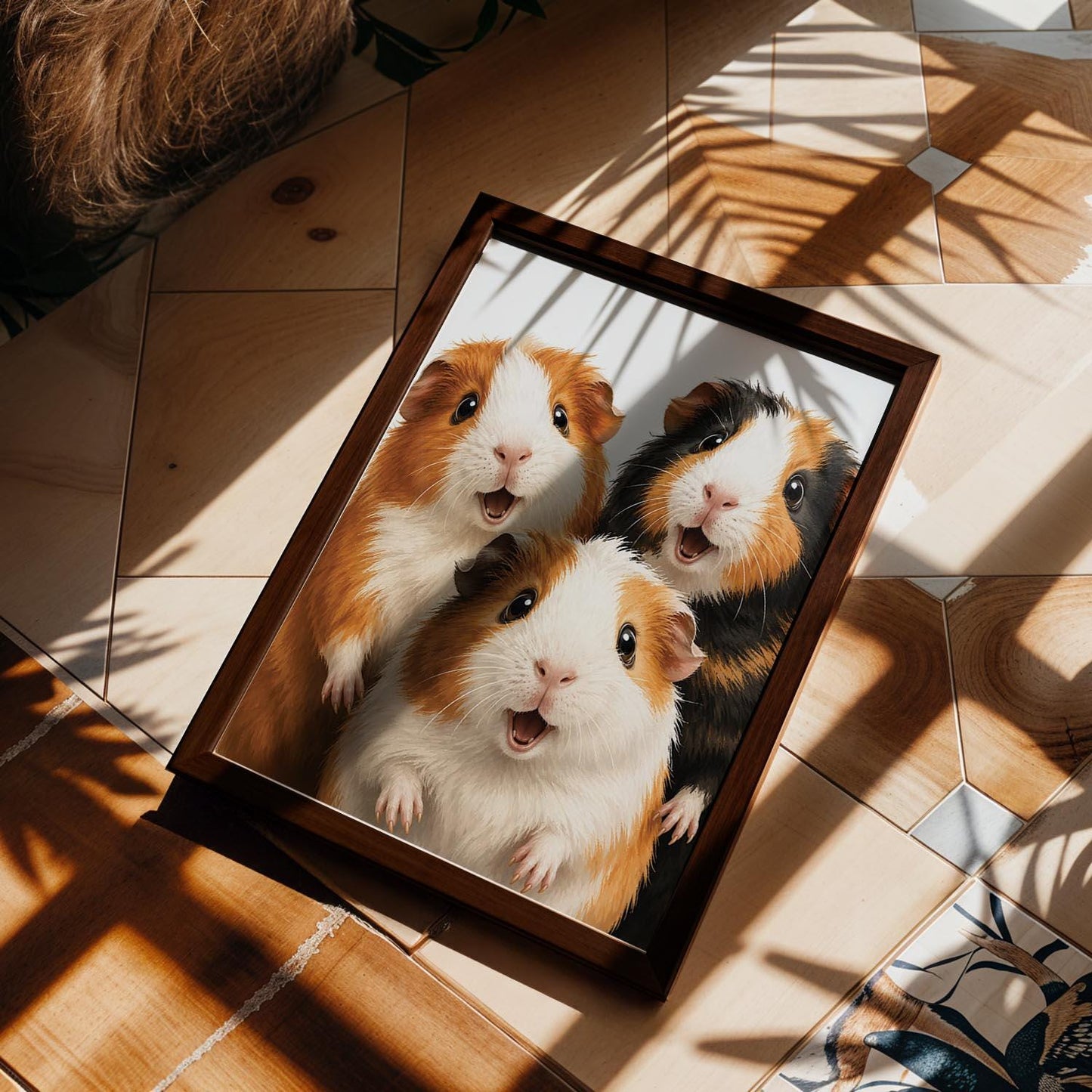 Funny Guinea Pig Wall Art – Framed Happy Pet Print – Whimsical Nursery & Kids Room Decor – Unique Small Animal Lover Gift