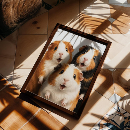 Funny Guinea Pig Wall Art – Framed Happy Pet Print – Whimsical Nursery & Kids Room Decor – Unique Small Animal Lover Gift