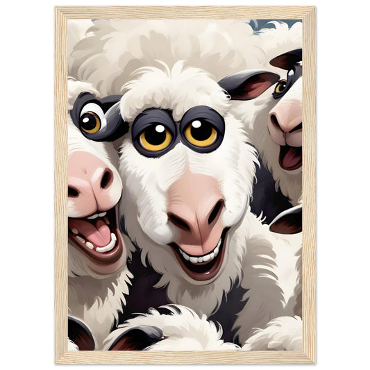 Whimsical Sheep Art Print – Quirky Farm Animal Poster – Eclectic Maximalist Room Decor – Framed Nursery & Kitchen Wall Art – Farmhouse Gift