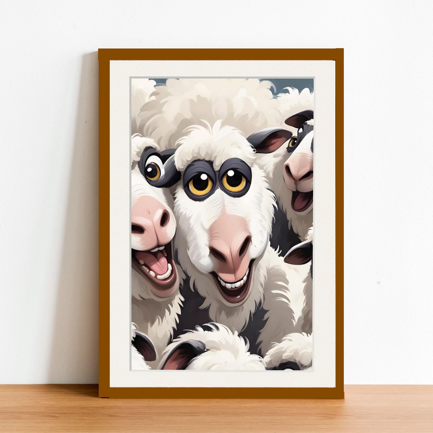Whimsical Sheep Art Print – Quirky Farm Animal Poster – Eclectic Maximalist Room Decor – Framed Nursery & Kitchen Wall Art – Farmhouse Gift