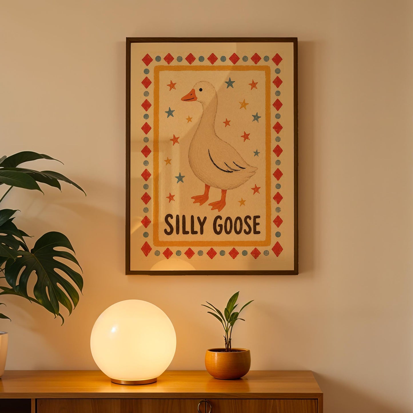 Silly Goose Wall Art – Framed Funny Quote Print – Playful Typography Poster – Trendy Eclectic Room Decor – Quirky Nursery & Kitchen Art
