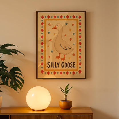 Silly Goose Wall Art – Framed Funny Quote Print – Playful Typography Poster – Trendy Eclectic Room Decor – Quirky Nursery & Kitchen Art